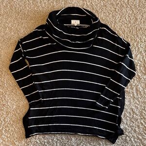 Lou & Grey Black and White Striped Cowl Neck Sweater